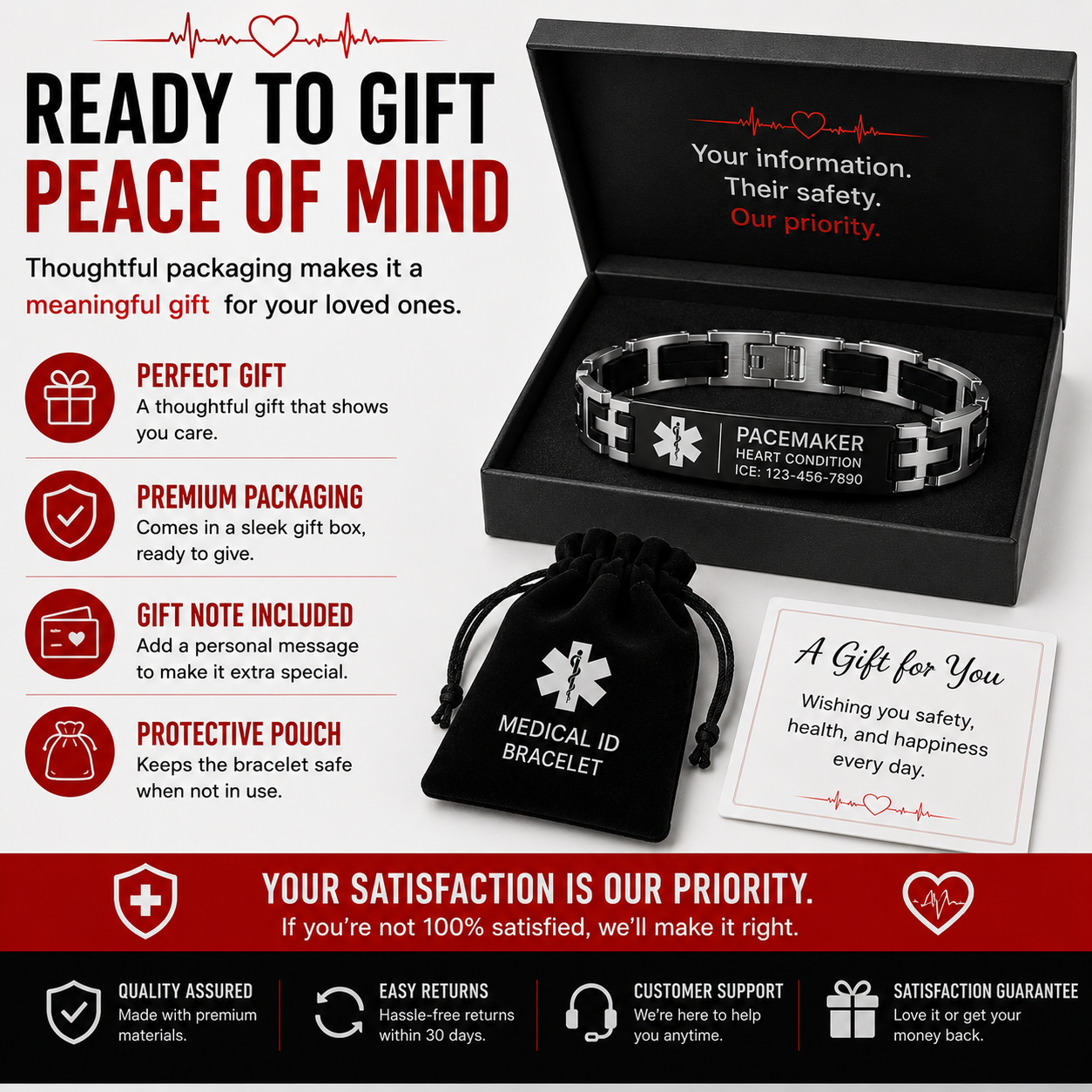 Pacemaker Medical ID Bracelet – Personalized Engraved Emergency Alert Bracelet | Waterproof Stainless Steel Medical ID
