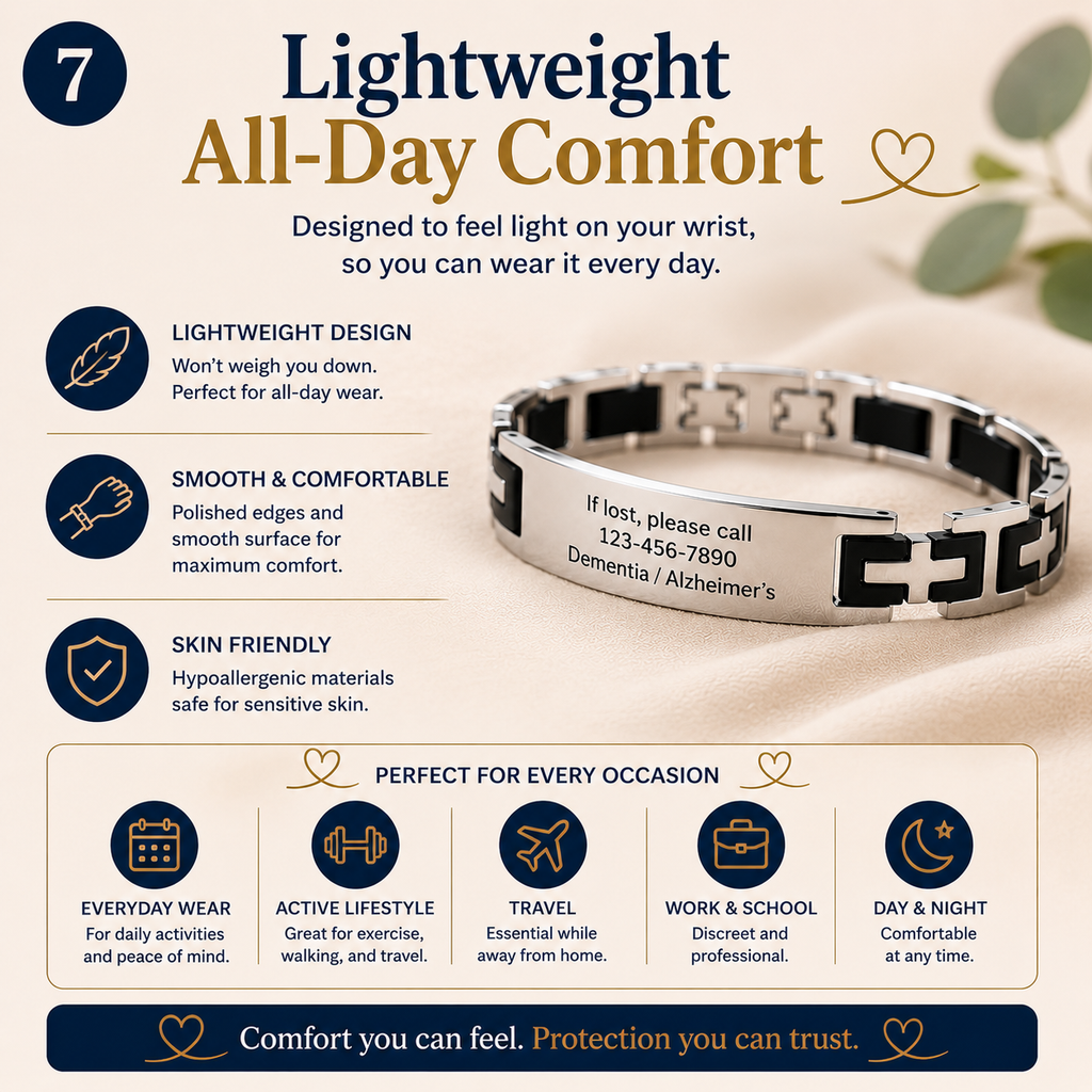 Personalized Medical ID Bracelet for Dementia & Alzheimer's | Custom Engraved Emergency Alert Bracelet | Stainless Steel ID Bracelet with ICE Contact