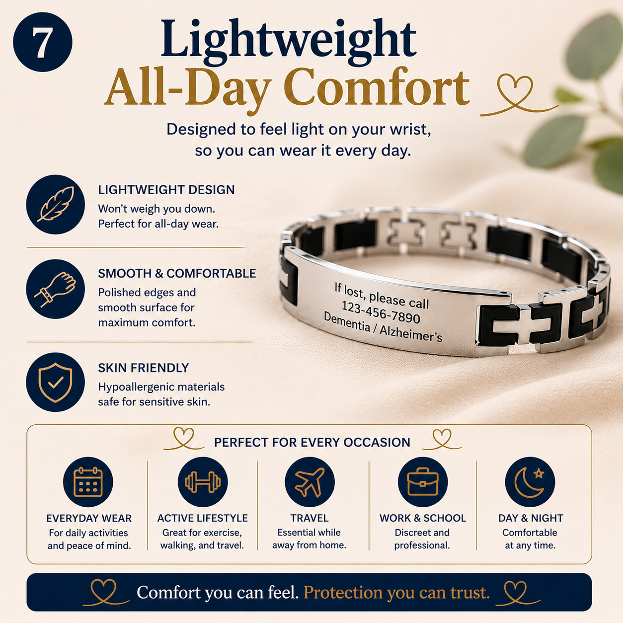 Personalized Medical ID Bracelet for Dementia & Alzheimer's | Custom Engraved Emergency Alert Bracelet | Stainless Steel ID Bracelet with ICE Contact
