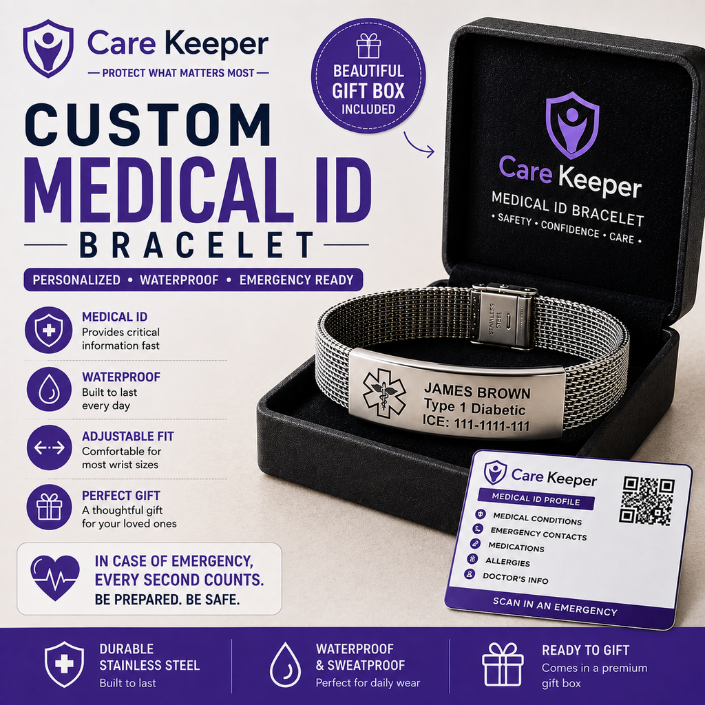 Custom Engraved Medical ID Bracelet – Personalized Stainless Steel Emergency Alert Bracelet | Waterproof Adjustable Medical Alert Jewelry