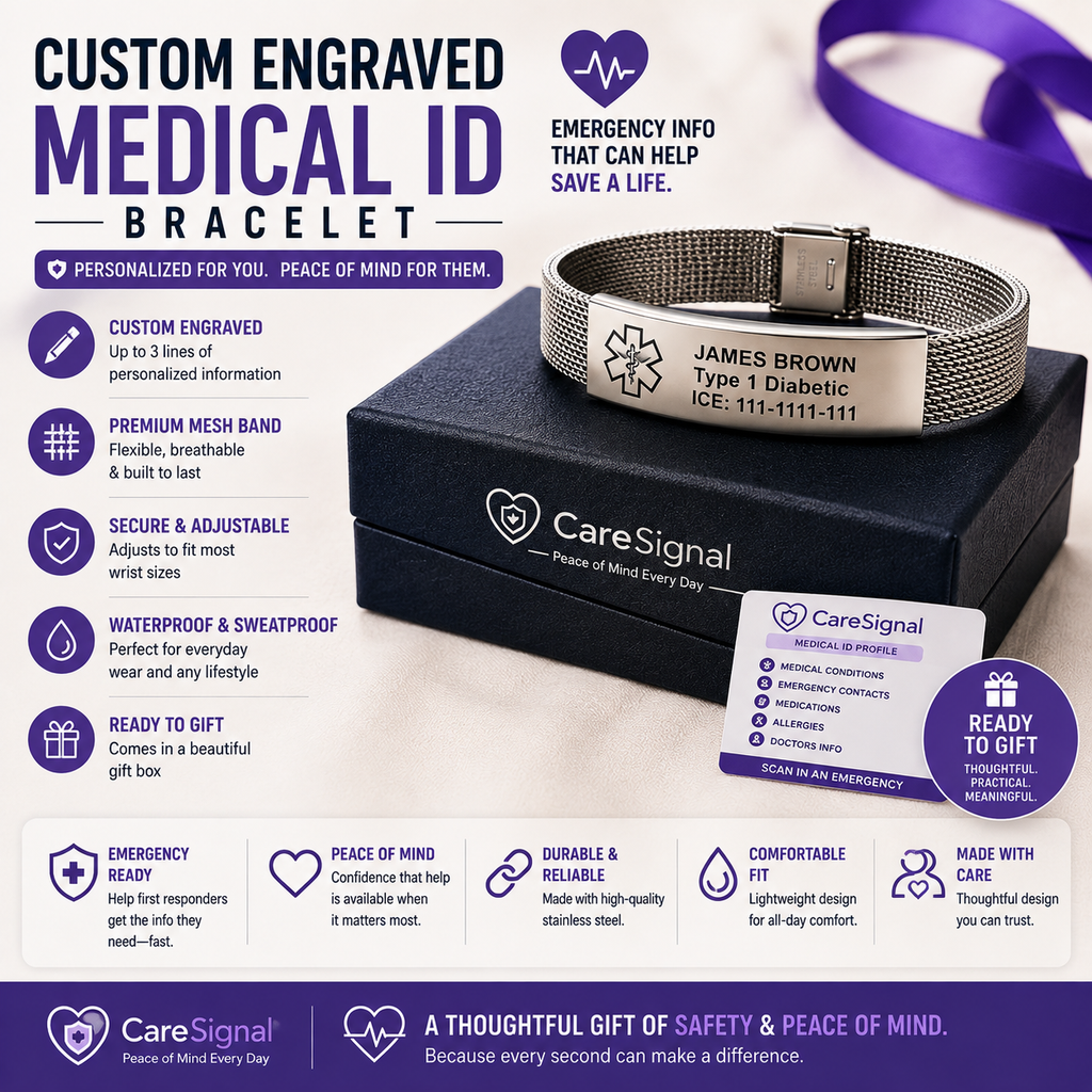 Custom Engraved Medical ID Bracelet – Personalized Stainless Steel Emergency Alert Bracelet | Waterproof Adjustable Medical Alert Jewelry