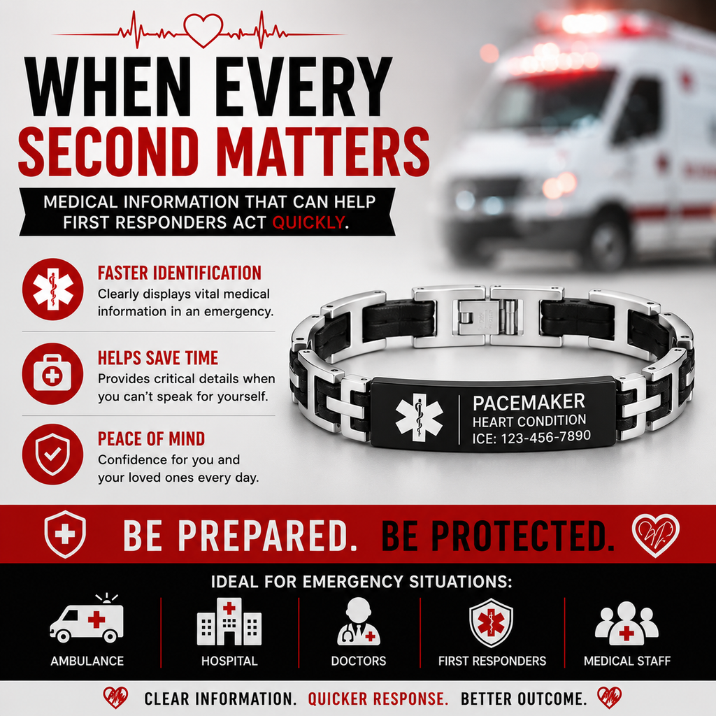 Pacemaker Medical ID Bracelet – Personalized Engraved Emergency Alert Bracelet | Waterproof Stainless Steel Medical ID