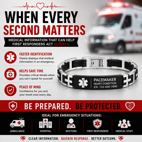 Pacemaker Medical ID Bracelet – Personalized Engraved Emergency Alert Bracelet | Waterproof Stainless Steel Medical ID