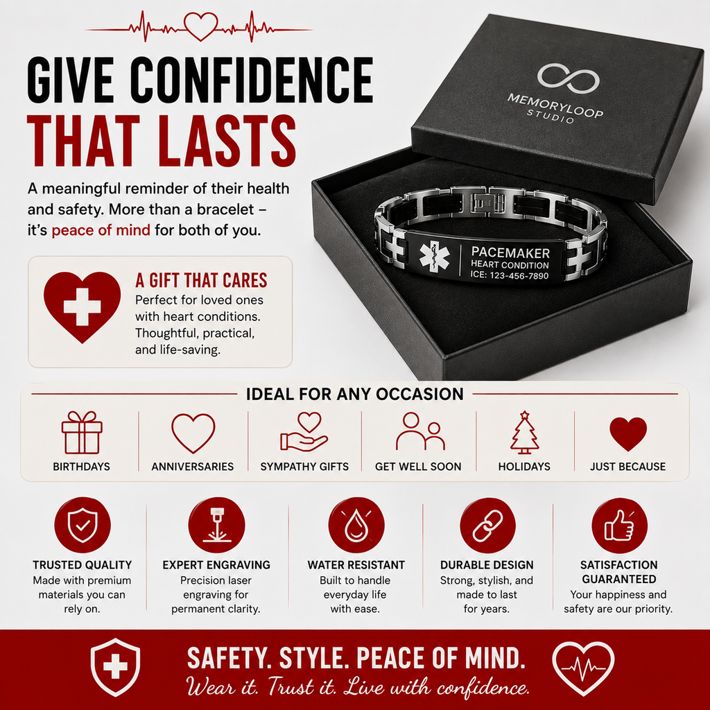 Pacemaker Medical ID Bracelet – Personalized Engraved Emergency Alert Bracelet | Waterproof Stainless Steel Medical ID
