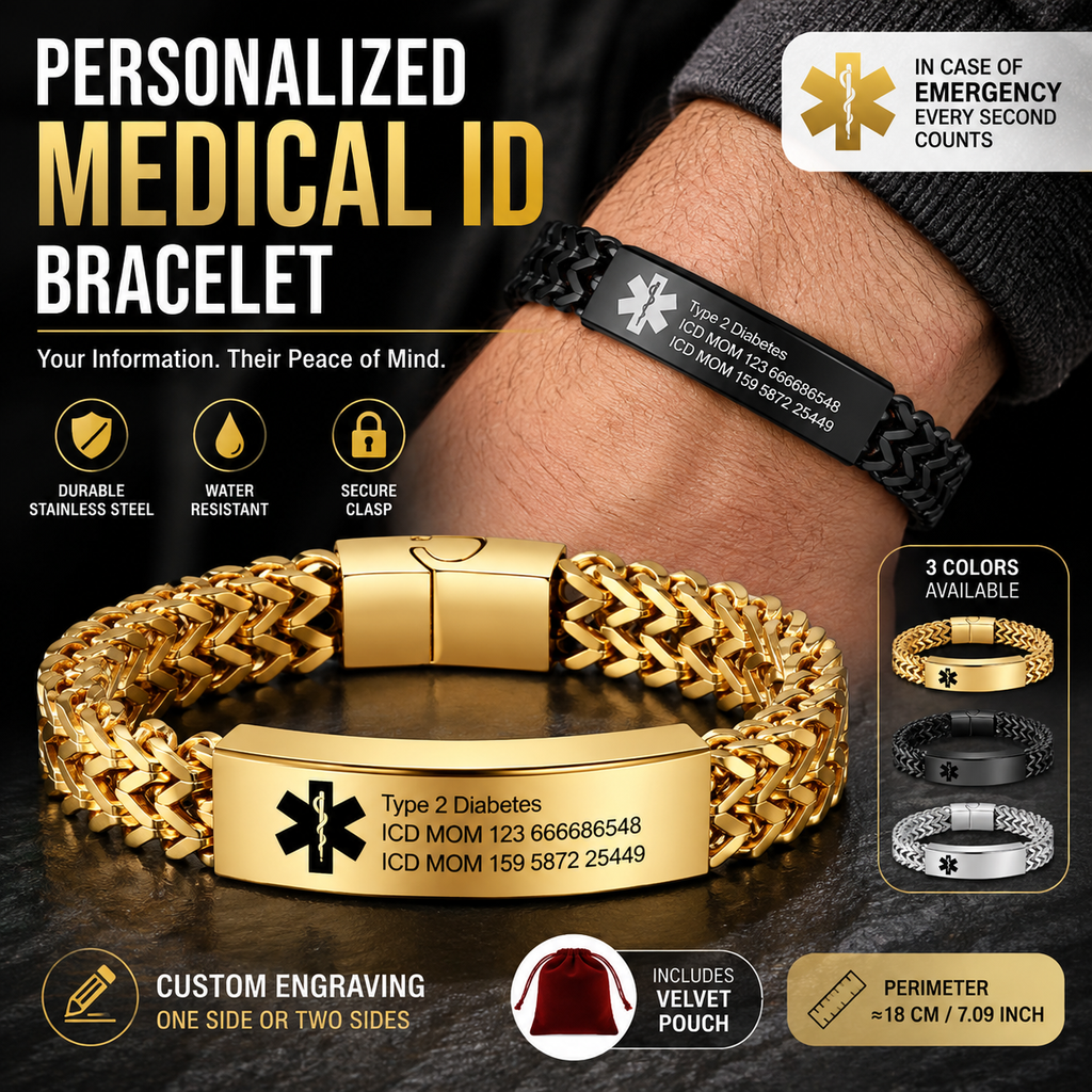 Personalized Emergency Bracelets for Women Men Custom Engraved Medical Alert Information Stainless Steel Medical ID Bracelets