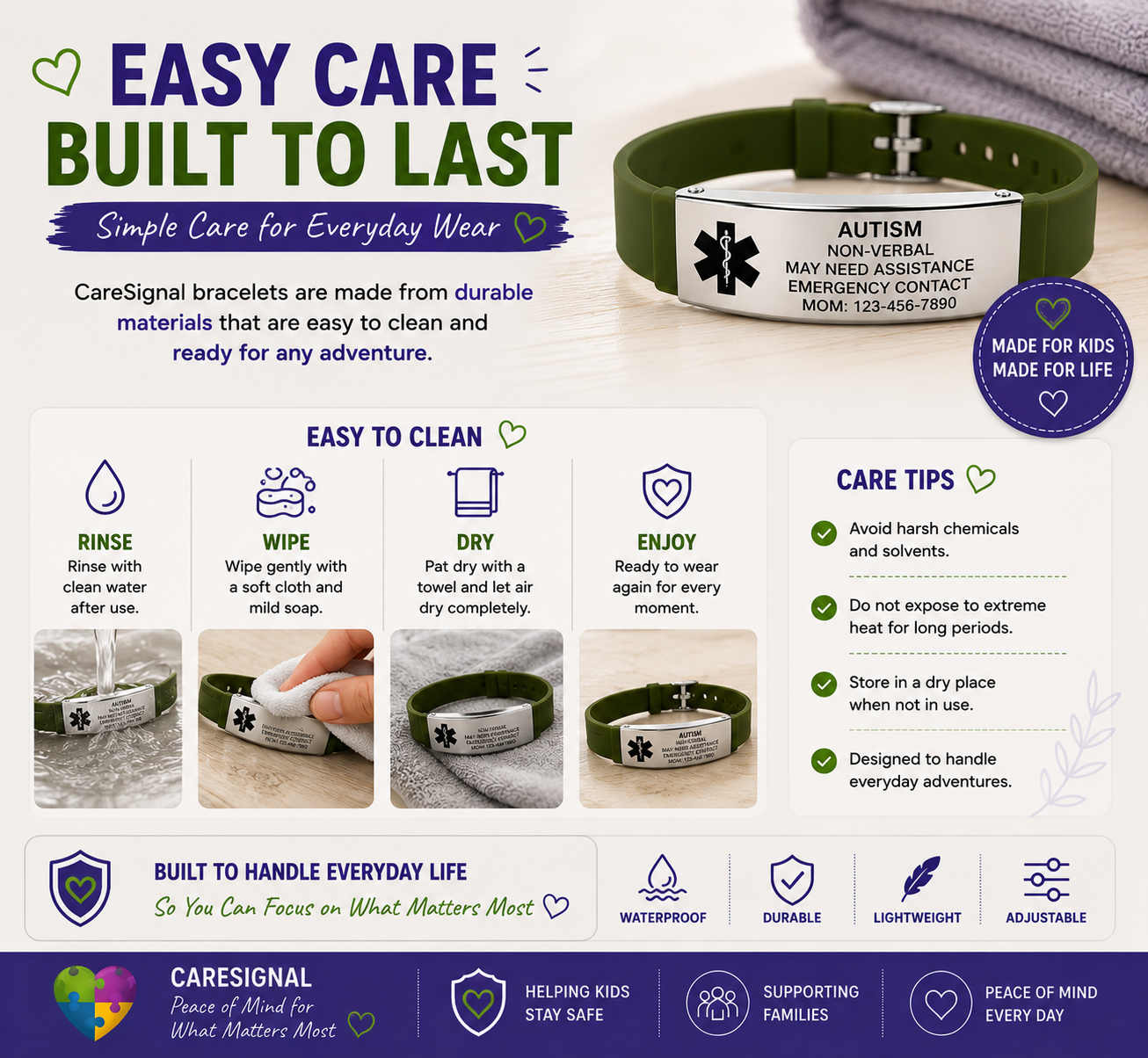 Kids Autism Medical ID Bracelet | Personalized Medical Alert Bracelet | Custom Engraved Silicone ID Wristband