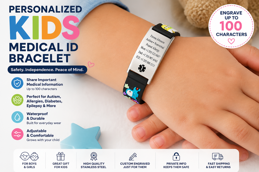 Personalized kids Medical ID bracelet with custom engraving up to 100 characters