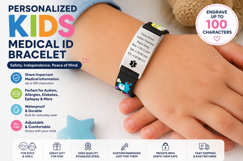 Personalized kids Medical ID bracelet with custom engraving up to 100 characters