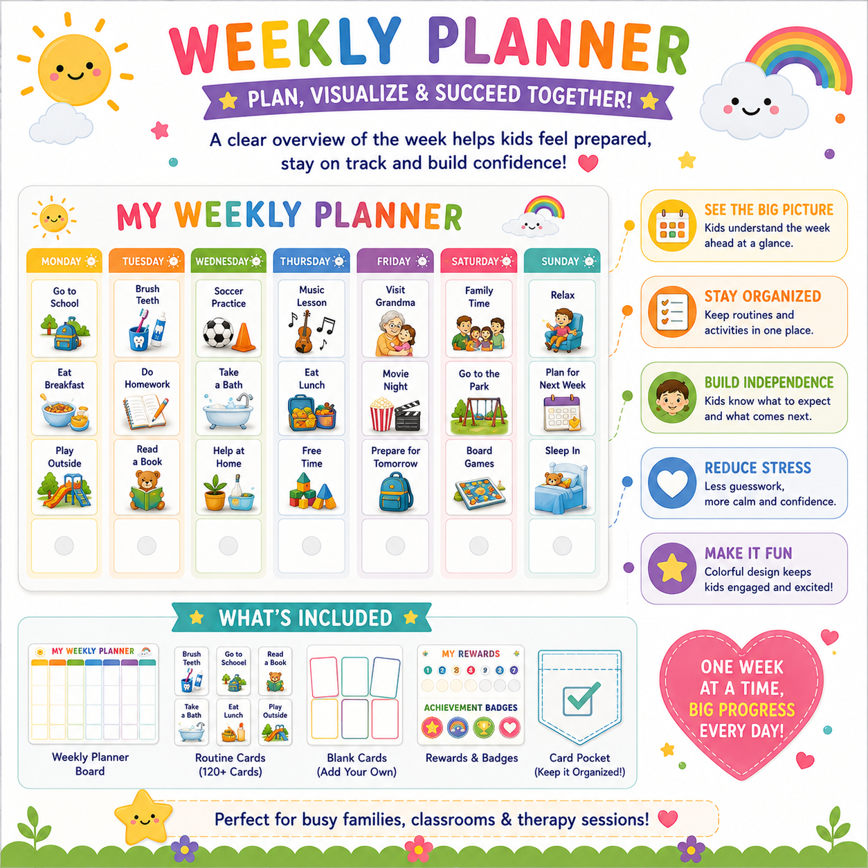 Visual Routine Planner for Kids | Printable Daily & Weekly Schedule | Autism & ADHD Support