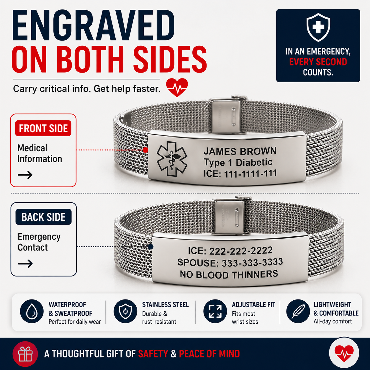 Personalized Medical Alert ID Bracelet