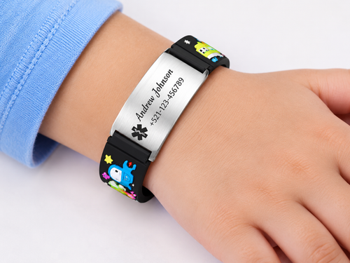 Personalized kids Medical ID bracelet with engraved name and emergency contact number