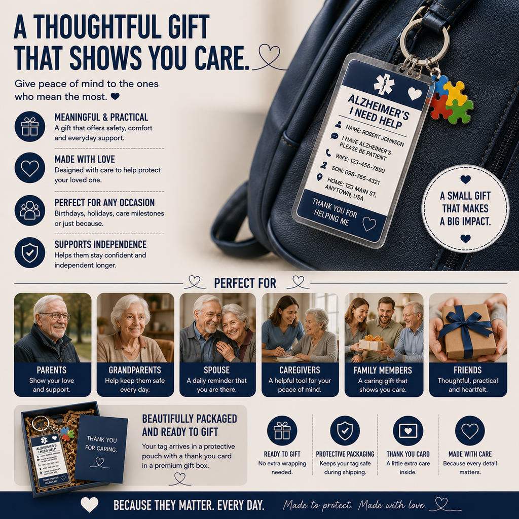 Personalized Alzheimer's Medical ID Keychain – Custom Emergency Contact Tag for Dementia & Memory Care