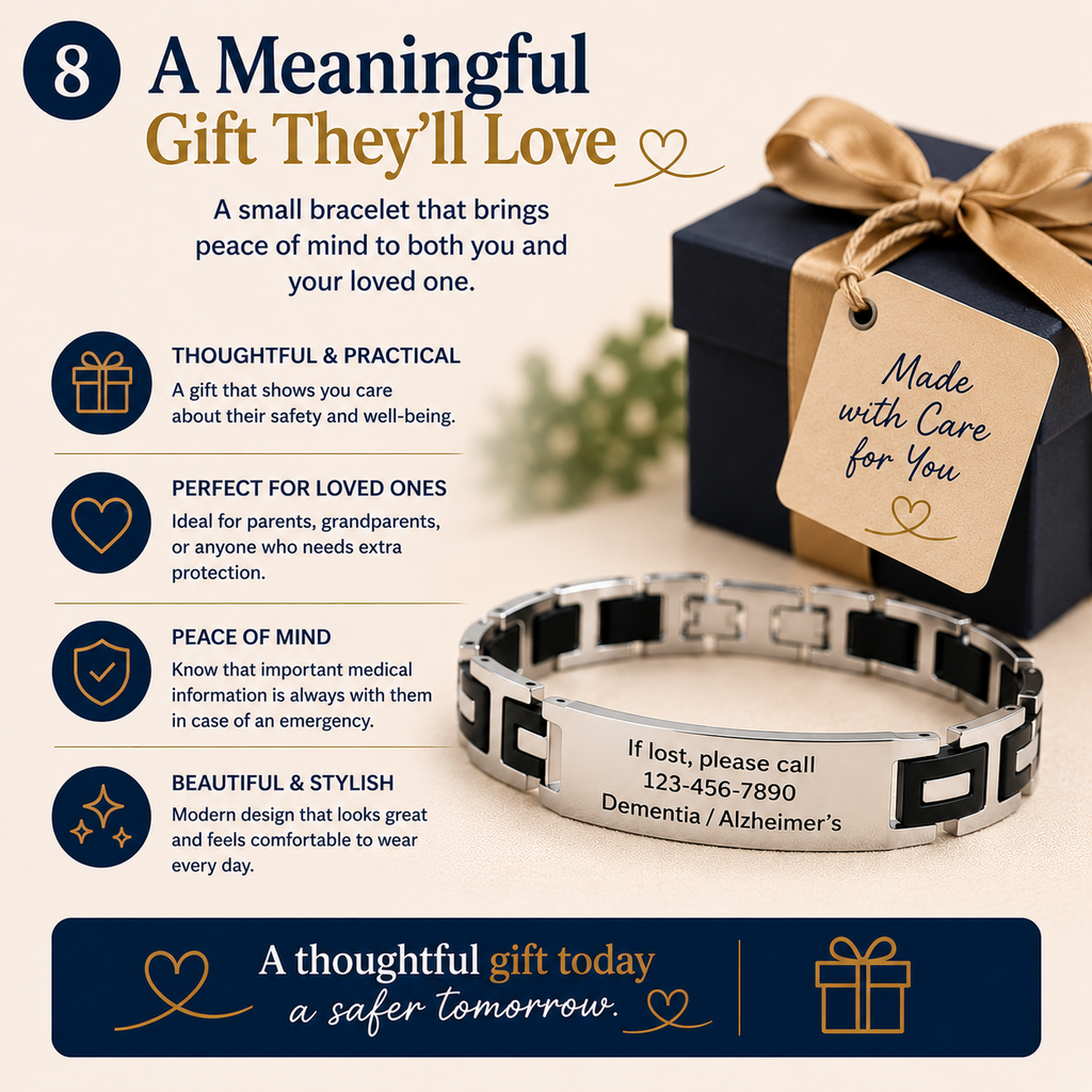 Personalized Medical ID Bracelet for Dementia & Alzheimer's | Custom Engraved Emergency Alert Bracelet | Stainless Steel ID Bracelet with ICE Contact