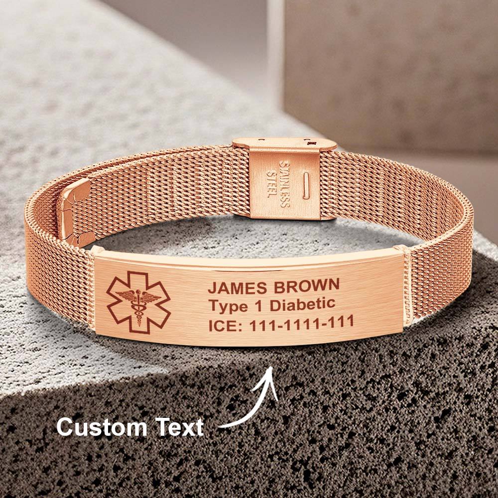 Custom Engraved Medical ID Bracelet – Personalized Stainless Steel Emergency Alert Bracelet | Waterproof Adjustable Medical Alert Jewelry