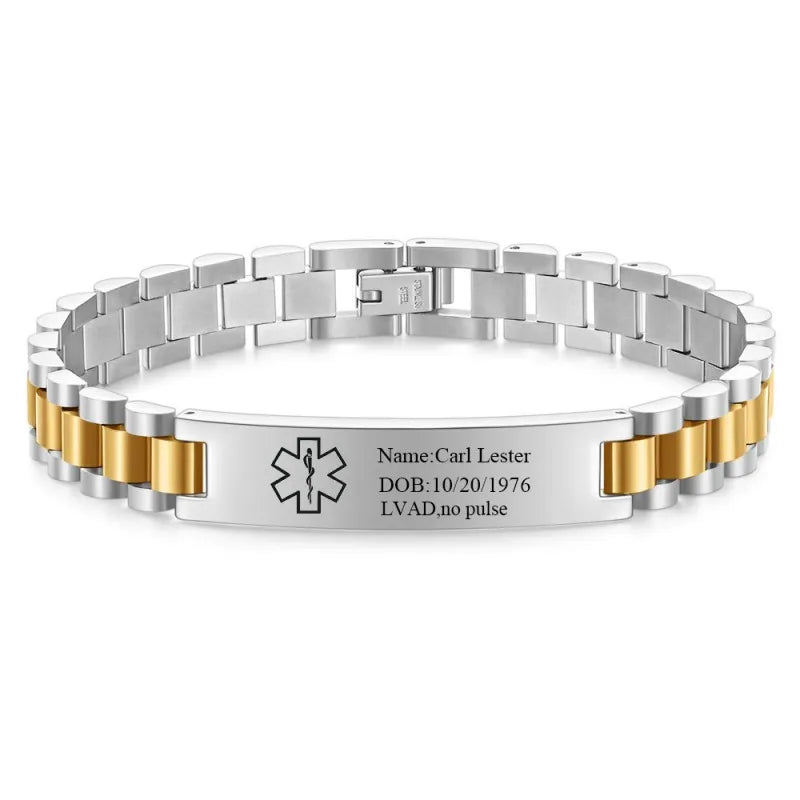 Personalized Emergency Bracelets for Women Men Custom Engraved Medical Alert Information Stainless Steel Medical ID Bracelets