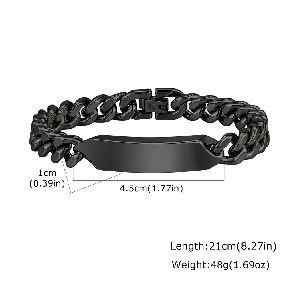 Vnox Free Custom Engraved Name ID Bracelet for Men, Stainless Steel Cuban Link Chain Personalized Wristband Jewelry Gift