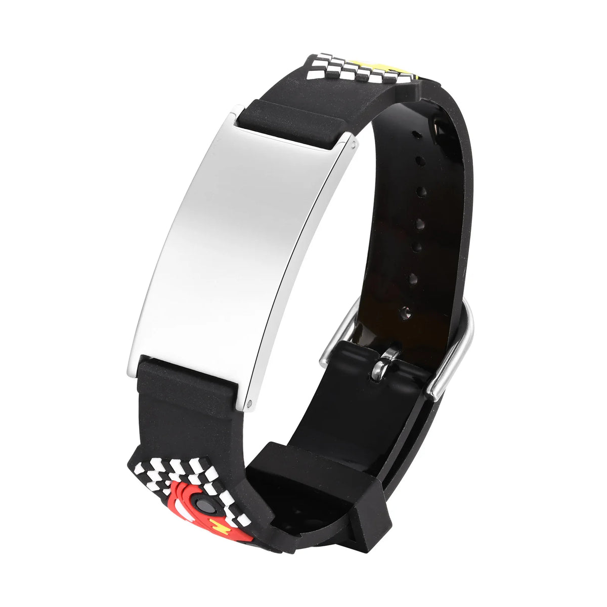 Black kids Medical ID bracelet with adjustable silicone strap and engraving plate