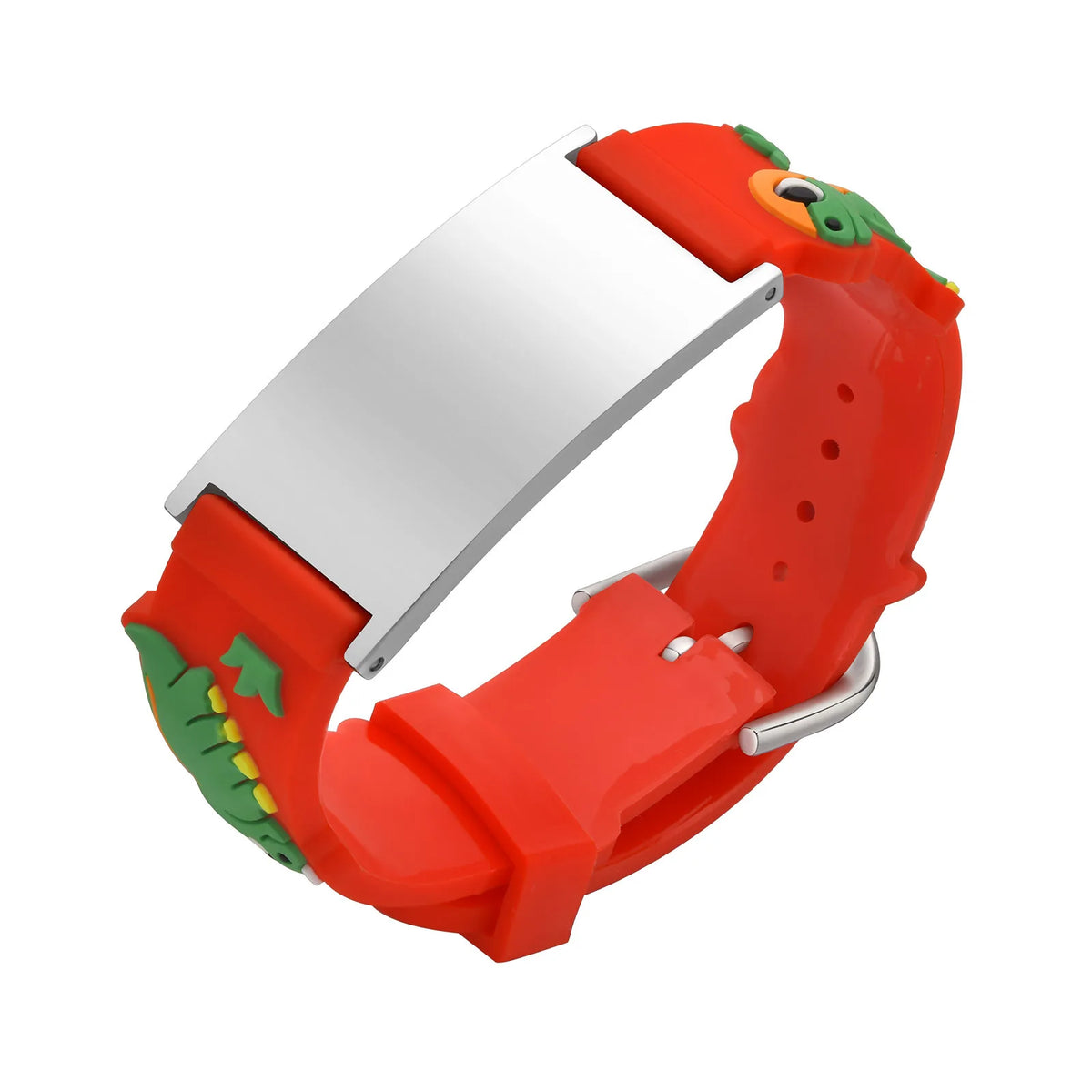Red kids Medical ID bracelet with adjustable silicone strap and engraving plate