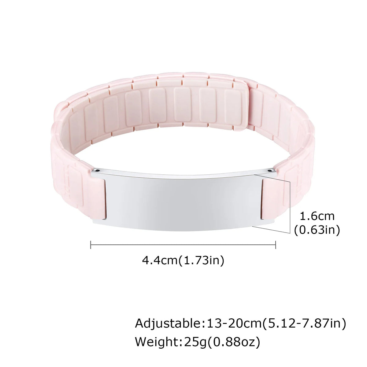 Pink medical ID bracelet with silver engraved identification plate