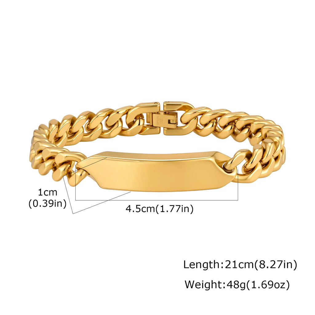Vnox Free Custom Engraved Name ID Bracelet for Men, Stainless Steel Cuban Link Chain Personalized Wristband Jewelry Gift