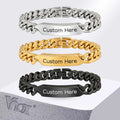 Vnox Free Custom Engraved Name ID Bracelet for Men, Stainless Steel Cuban Link Chain Personalized Wristband Jewelry Gift