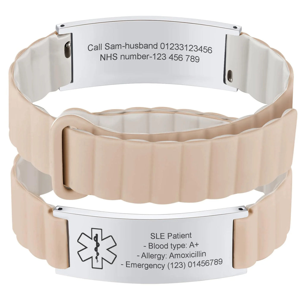 Personalized medical ID bracelet with custom double-sided engraving