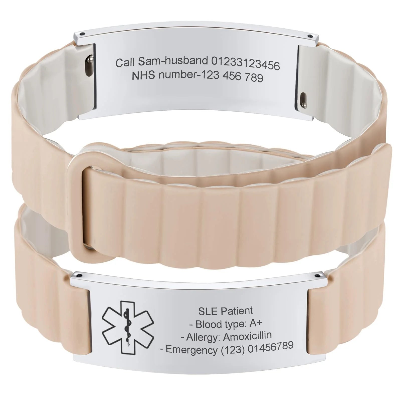 Personalized medical ID bracelet with custom double-sided engraving