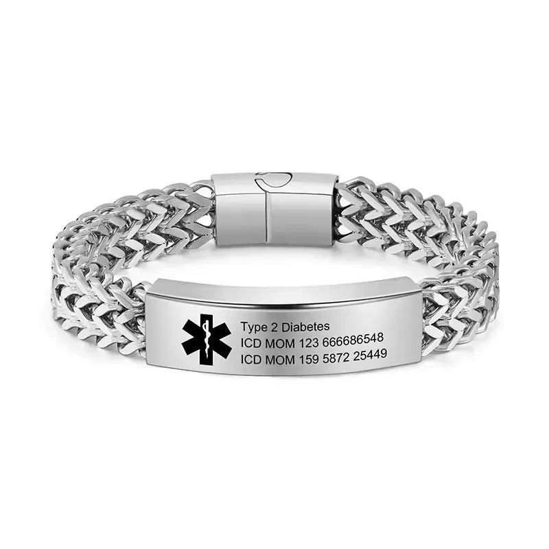 Personalized Emergency Bracelets for Women Men Custom Engraved Medical Alert Information Stainless Steel Medical ID Bracelets
