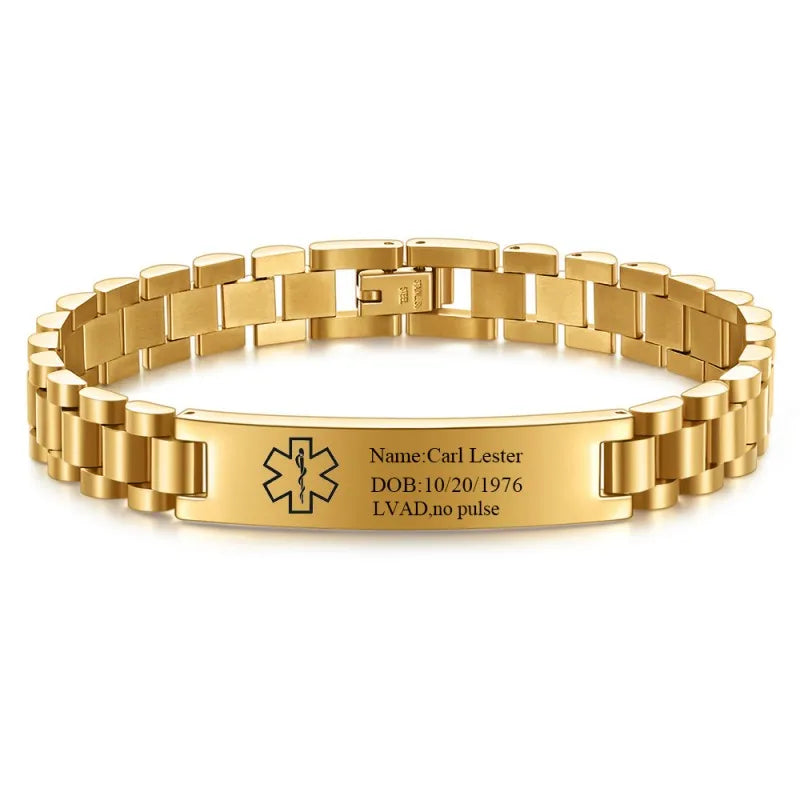 Personalized Emergency Bracelets for Women Men Custom Engraved Medical Alert Information Stainless Steel Medical ID Bracelets