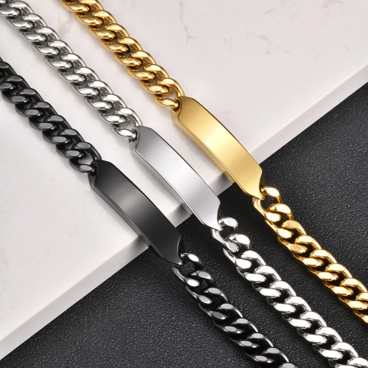 Vnox Free Custom Engraved Name ID Bracelet for Men, Stainless Steel Cuban Link Chain Personalized Wristband Jewelry Gift
