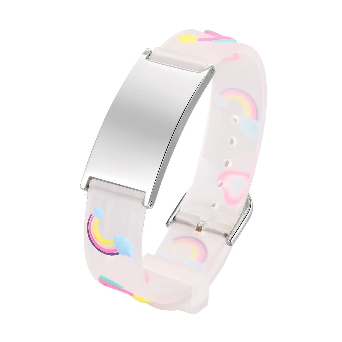 Clear kids Medical ID bracelet with adjustable silicone strap and engraving plate