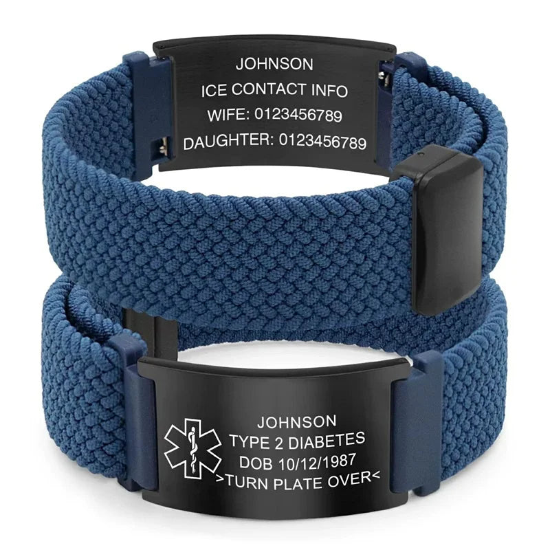 Personalized Medical ID Bracelet – Custom Engraved Braided Emergency Bracelet