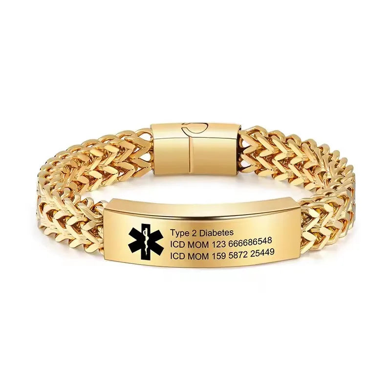 Personalized Emergency Bracelets for Women Men Custom Engraved Medical Alert Information Stainless Steel Medical ID Bracelets