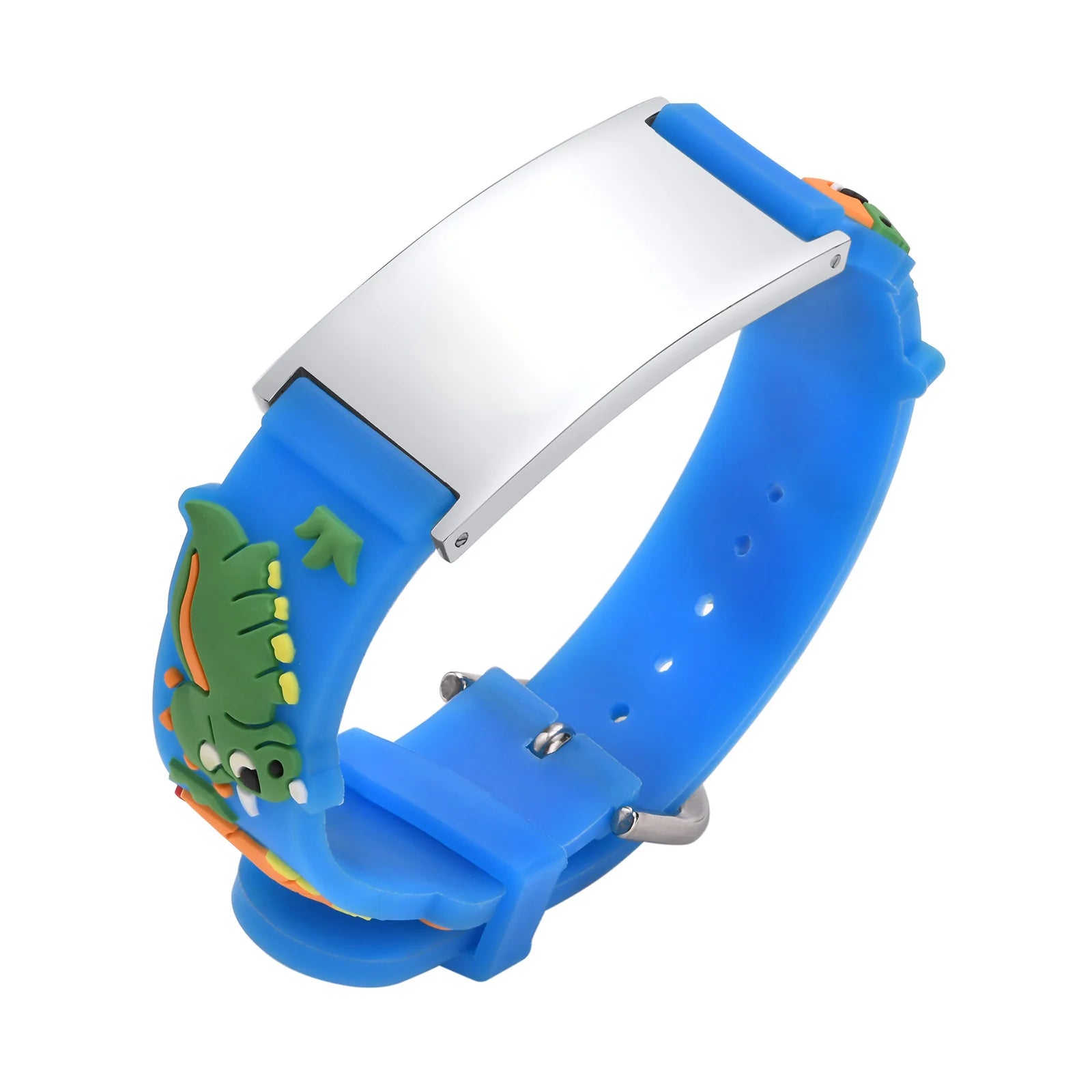 Blue kids Medical ID bracelet with adjustable silicone strap and engraving plate