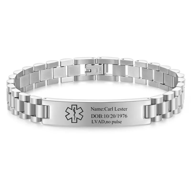Personalized Emergency Bracelets for Women Men Custom Engraved Medical Alert Information Stainless Steel Medical ID Bracelets