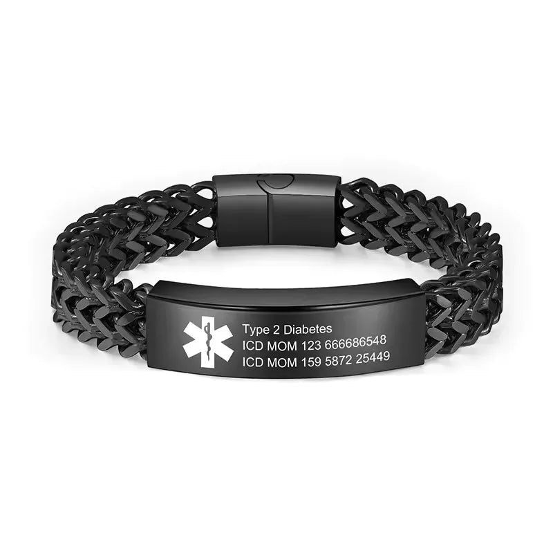 Personalized Emergency Bracelets for Women Men Custom Engraved Medical Alert Information Stainless Steel Medical ID Bracelets