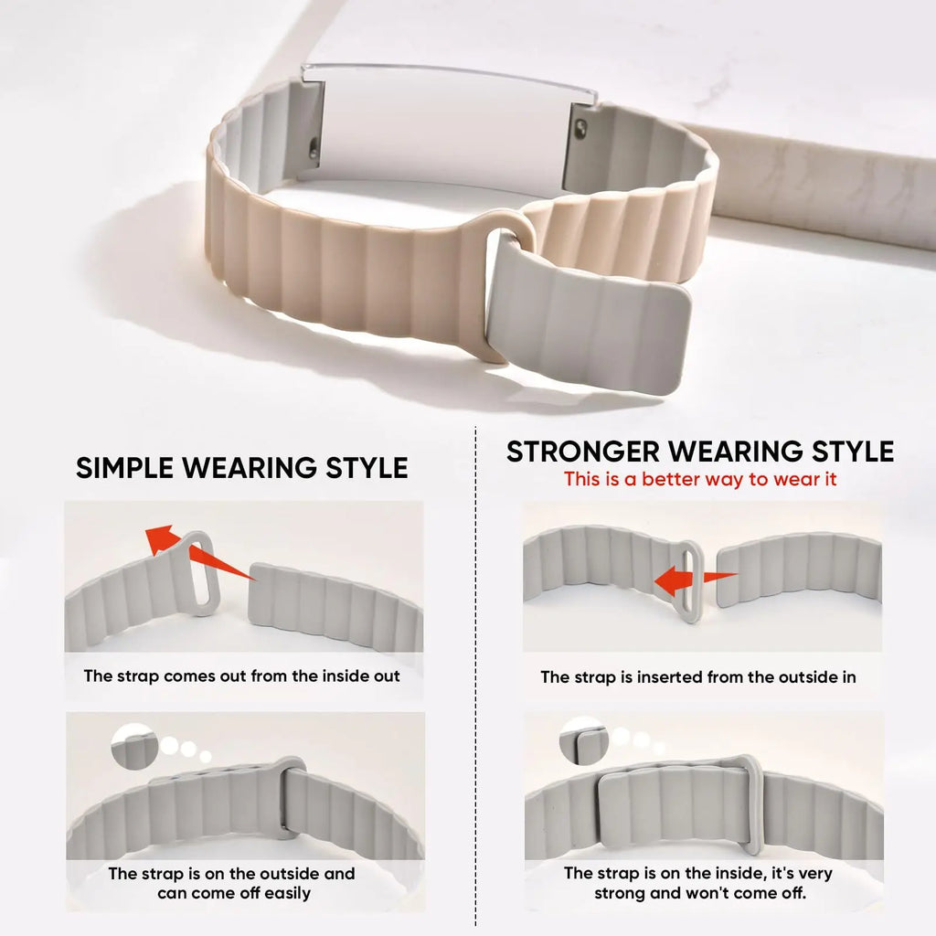 Adjustable medical ID bracelet showing simple and secure wearing style