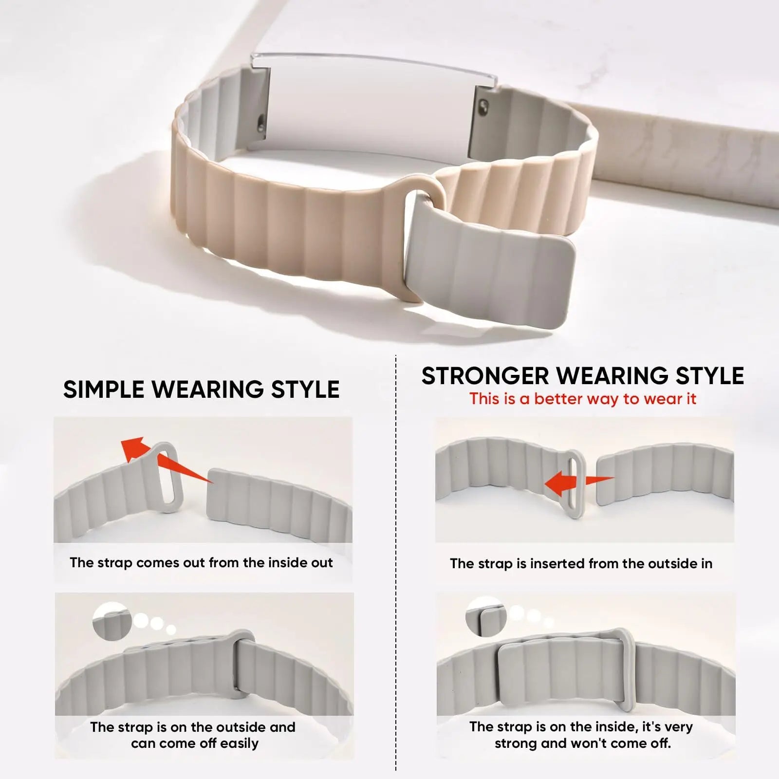 Adjustable medical ID bracelet showing simple and secure wearing style