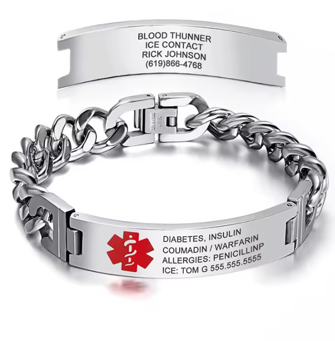 Men’s Personalized Medical ID Bracelet – Custom Engraved Stainless Steel Medical Alert Bracelet