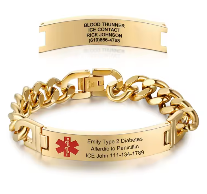 Men’s Personalized Medical ID Bracelet – Custom Engraved Stainless Steel Medical Alert Bracelet