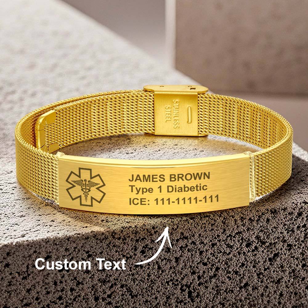 Custom Engraved Medical ID Bracelet – Personalized Stainless Steel Emergency Alert Bracelet | Waterproof Adjustable Medical Alert Jewelry