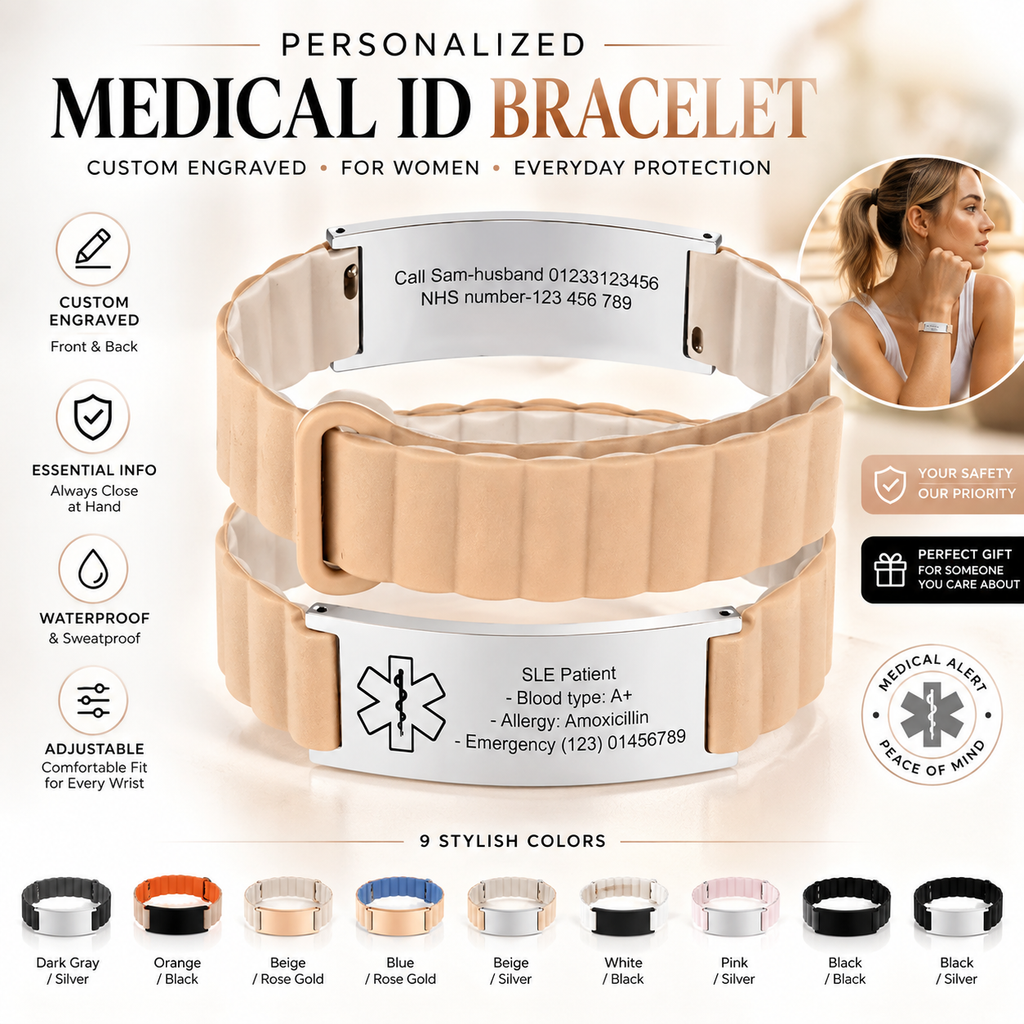 Personalized Medical ID Bracelet for Women – Double-Sided Engraving