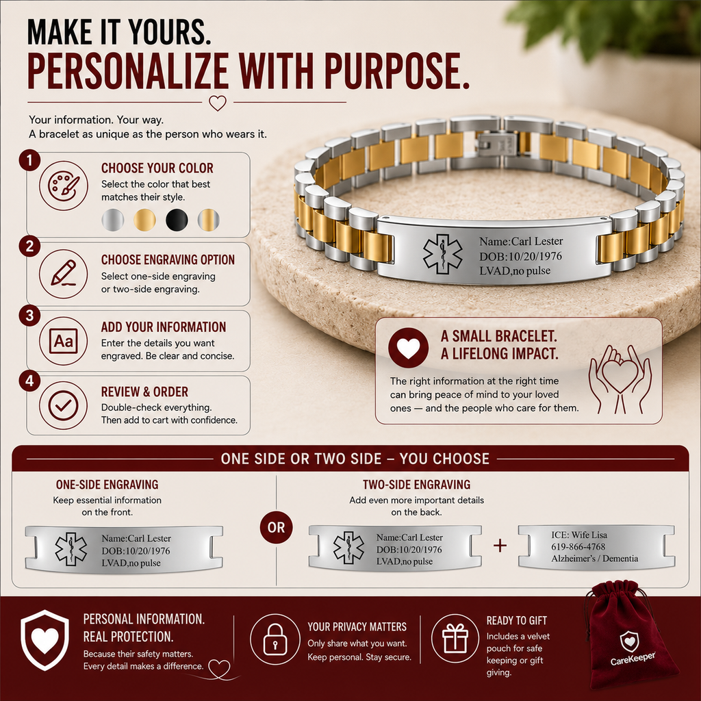 Personalized Emergency Bracelets for Women Men Custom Engraved Medical Alert Information Stainless Steel Medical ID Bracelets