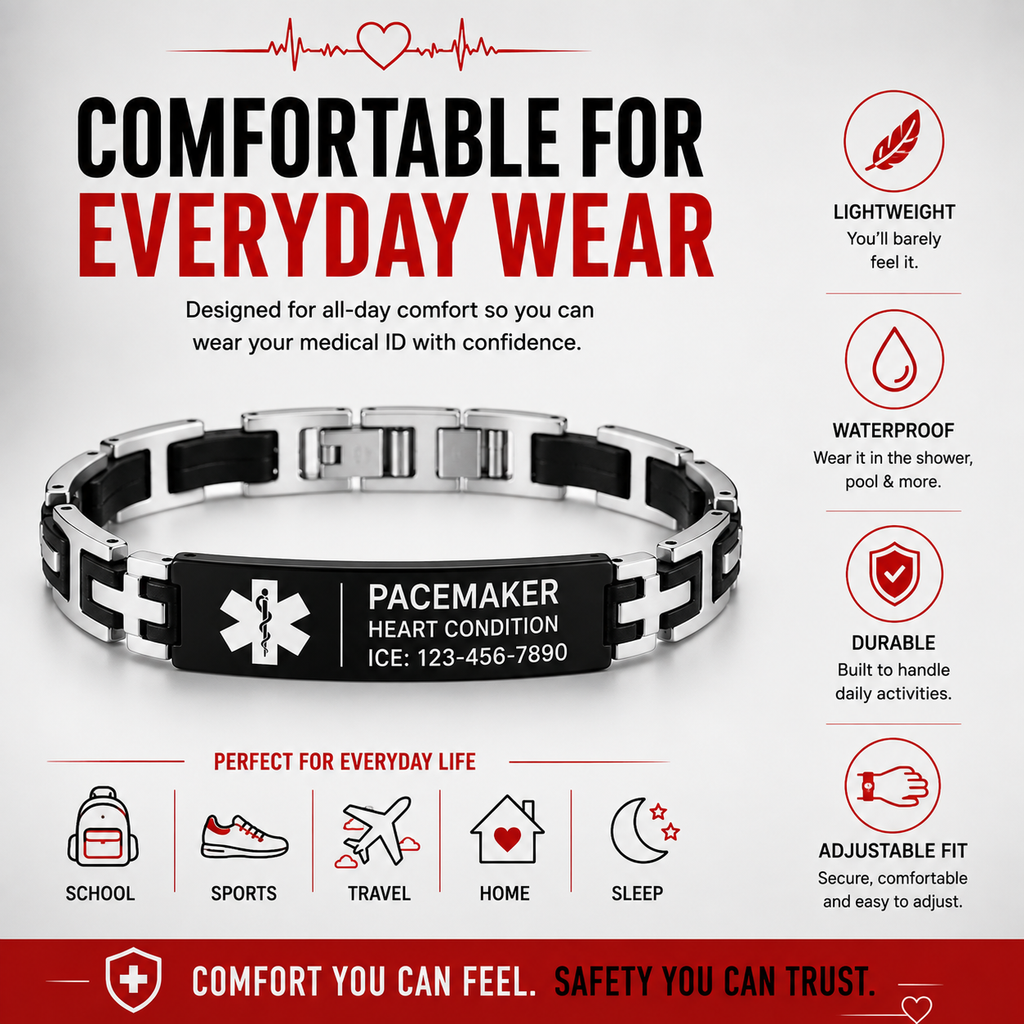 Pacemaker Medical ID Bracelet – Personalized Engraved Emergency Alert Bracelet | Waterproof Stainless Steel Medical ID