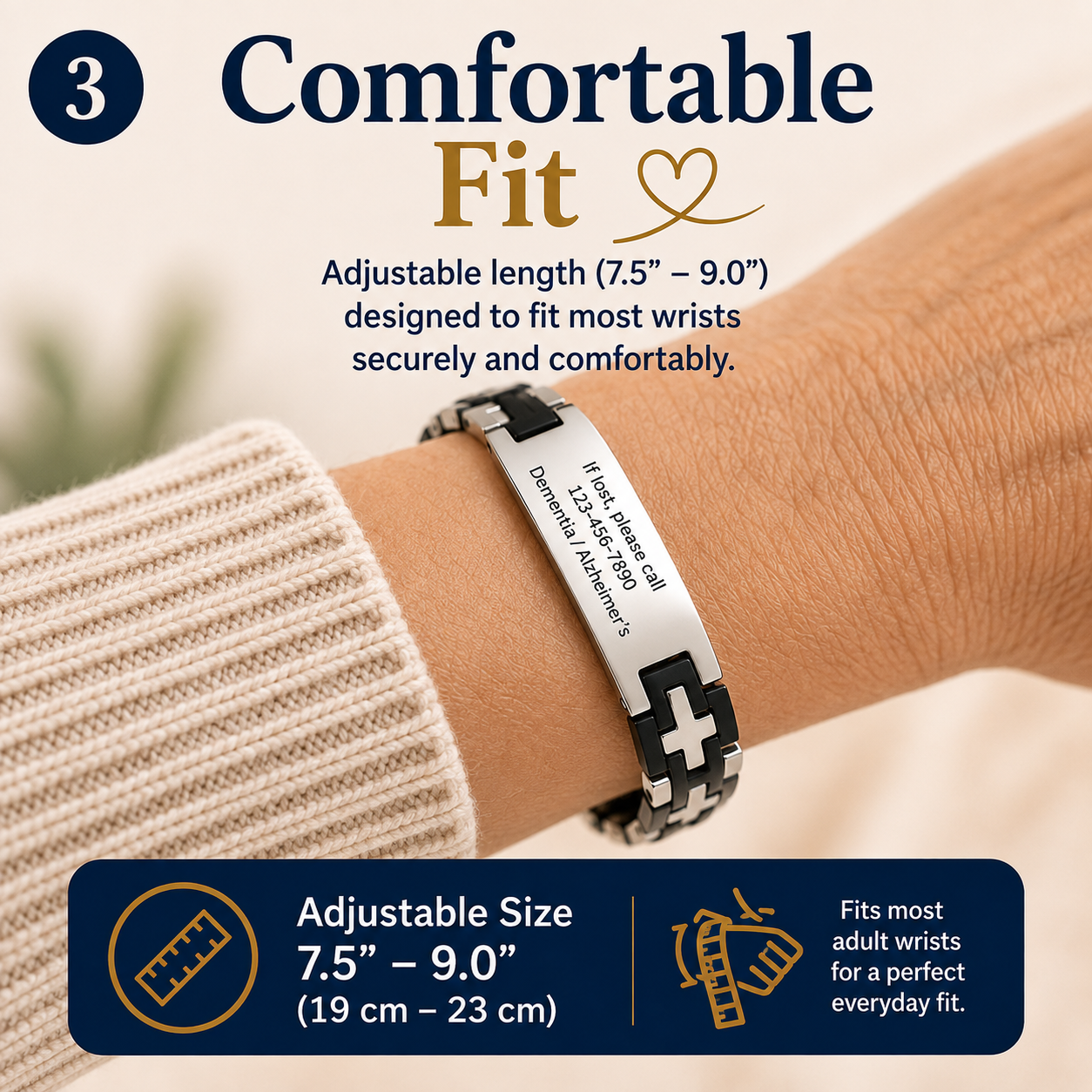 Personalized Medical ID Bracelet for Dementia & Alzheimer's | Custom Engraved Emergency Alert Bracelet | Stainless Steel ID Bracelet with ICE Contact