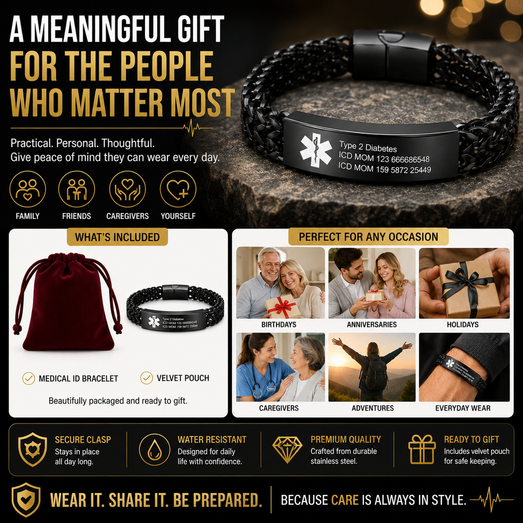 Personalized Emergency Bracelets for Women Men Custom Engraved Medical Alert Information Stainless Steel Medical ID Bracelets