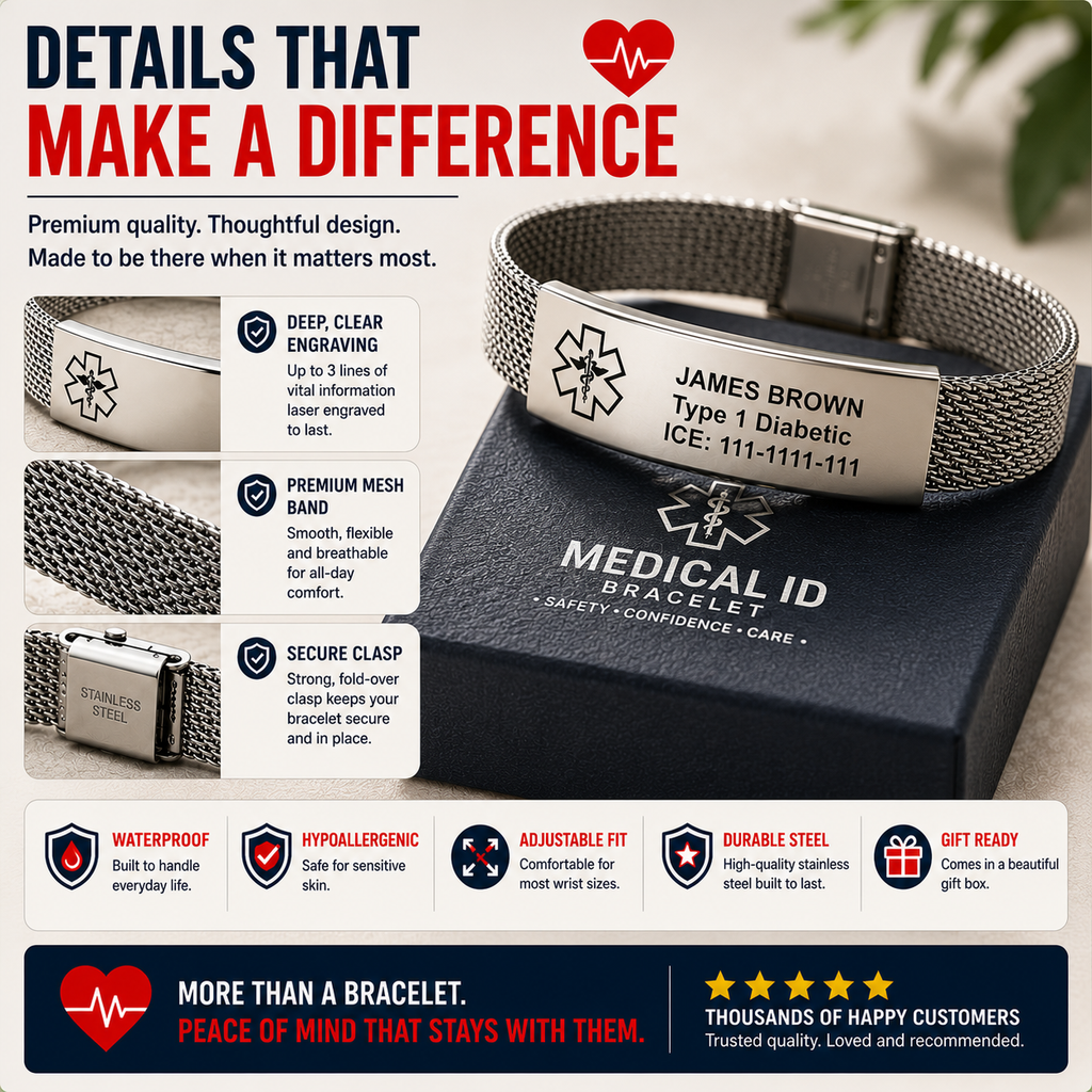 Personalized Medical Alert ID Bracelet