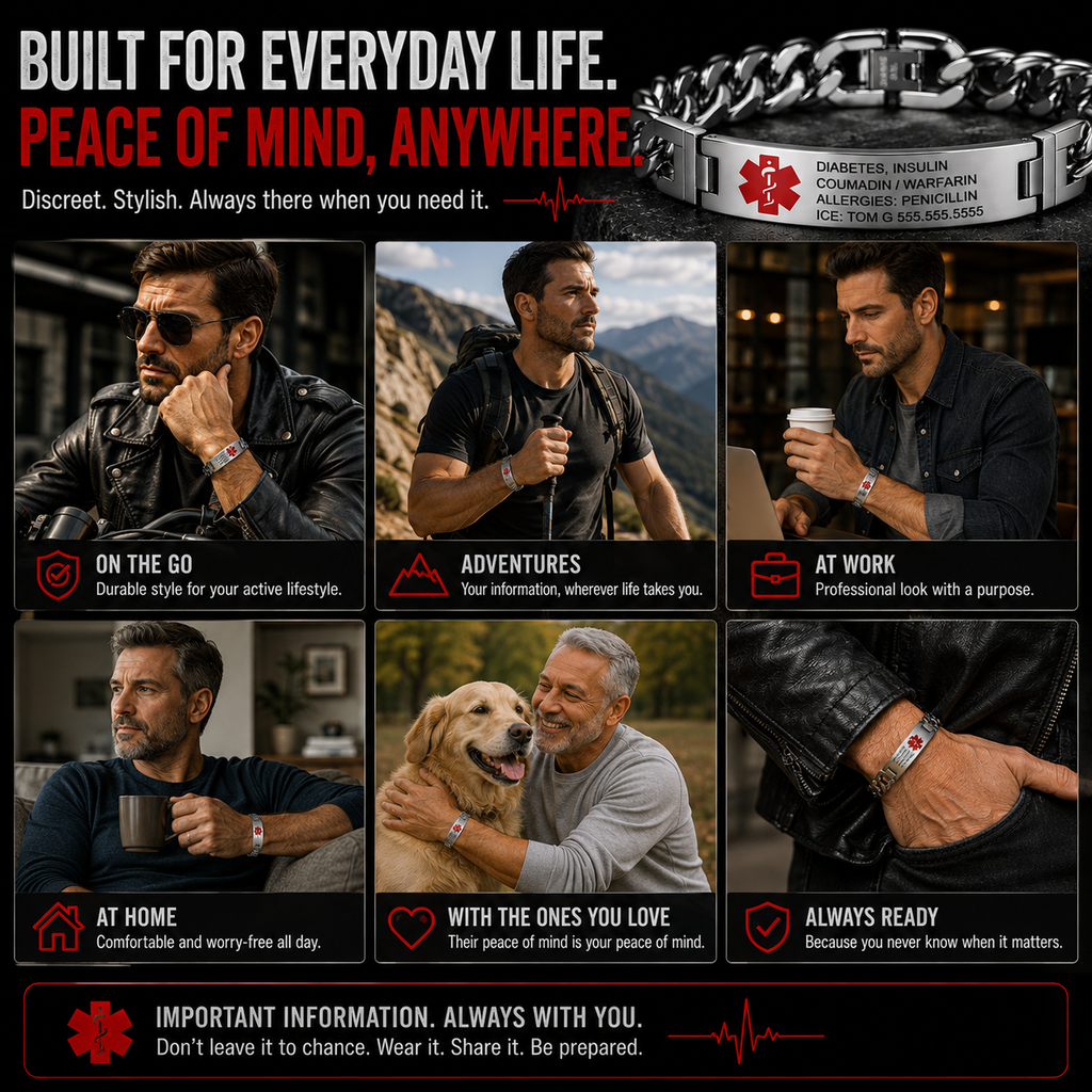 Men’s Personalized Medical ID Bracelet – Custom Engraved Stainless Steel Medical Alert Bracelet