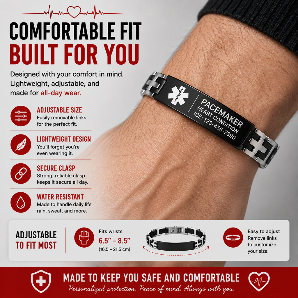 Pacemaker Medical ID Bracelet – Personalized Engraved Emergency Alert Bracelet | Waterproof Stainless Steel Medical ID