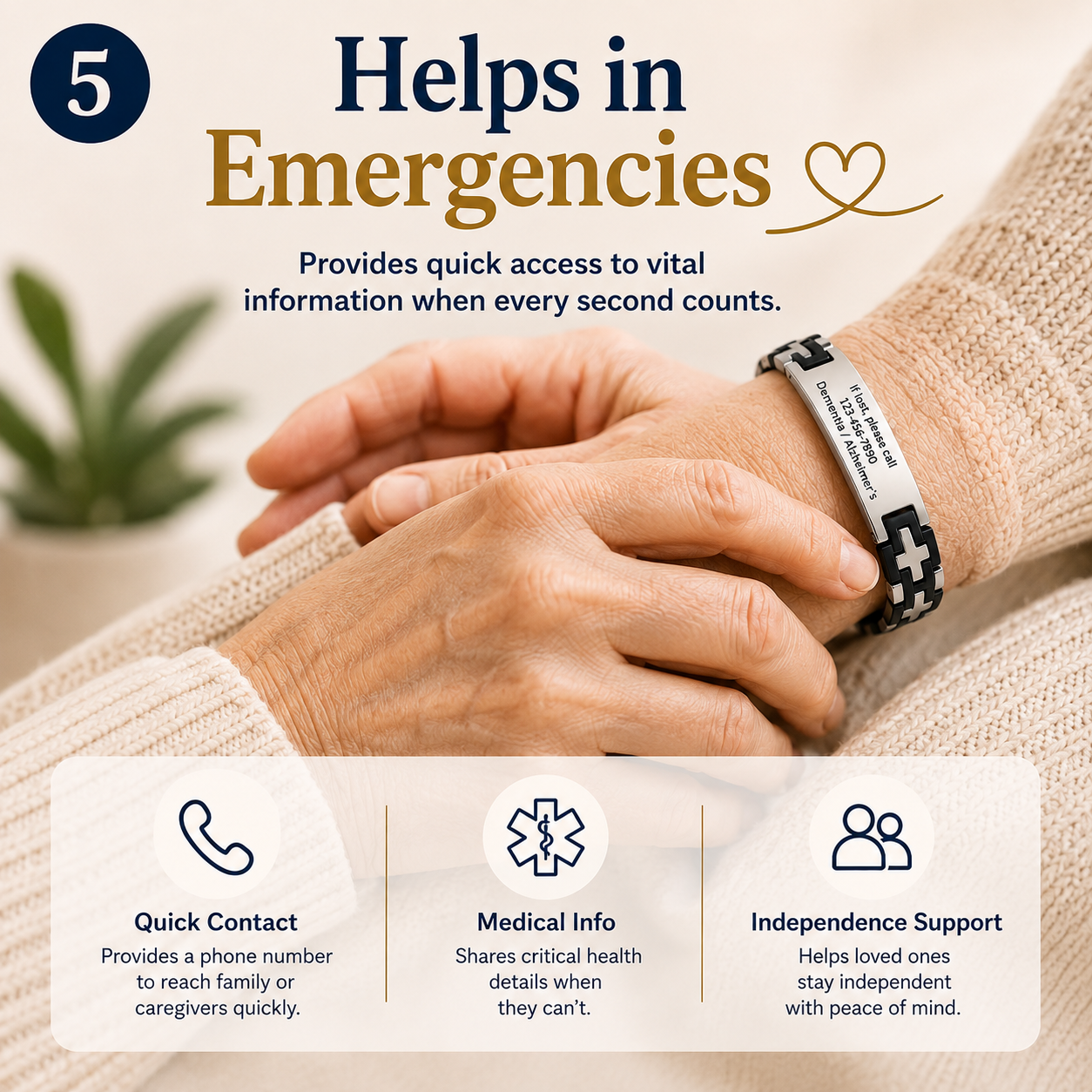 Personalized Medical ID Bracelet for Dementia & Alzheimer's | Custom Engraved Emergency Alert Bracelet | Stainless Steel ID Bracelet with ICE Contact